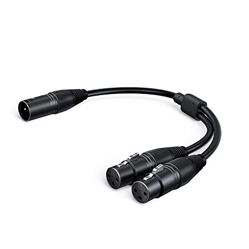 CableCreation [2-Pack] XLR Male to Dual XLR Female Y Splitter 3Pin Balanced Microphone Cable, 0.3 Meter/Black