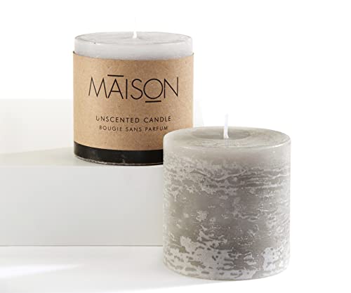 Giftcraft Rustic Pillar Candle, 3-inch Height, Grey, Set of 2