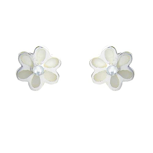 Mya Bella Creations Silver Flower White Mop Stud Earrings, Women Jewelry Accessories