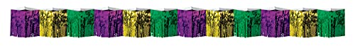 Beistle Mardi Gras Metallic Plastic Fringe Drape for Sidewalk Awnings Street Festivals Parade Float Decorations Party Supplies, 12" x 12", Gold/Green/Purple