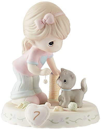 Precious Moments,  Growing In Grace, Age 7, Bisque Porcelain Figurine, Brunette Girl, 154034B