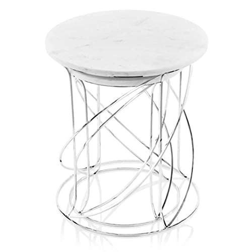 Modern Day Accents Giro White Marble Set of 2 Nesting Table, silver