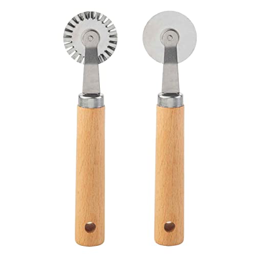 Tablecraft 11089 Pasta Cutting Wheels, Natural, Stainless Steel with Wood Handle, 6.75-inch Length