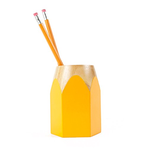 Made By Humans Pencil Pencil Holder - Wood Pen Cup Stand - Cute Pencil-Shaped Desk Accessory