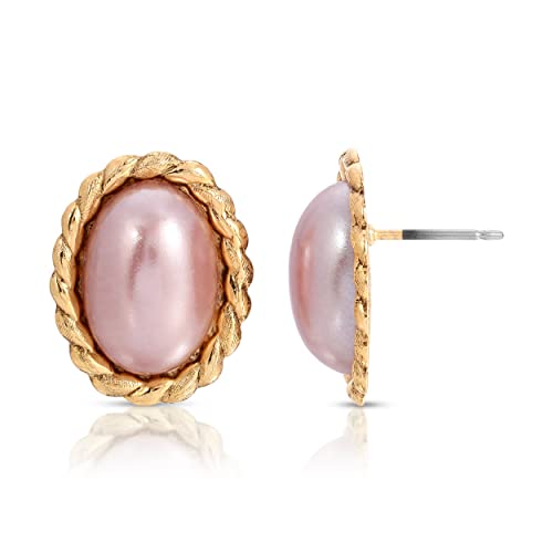 1928 Jewelry Women's Gold Tone Rosabella Oval Raspberry Faux Pearl Post Earrings