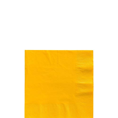 Amscan Tableware Big Party Pack Beverage Napkins 100 Ct. 5" x 5" Yellow Sunshine