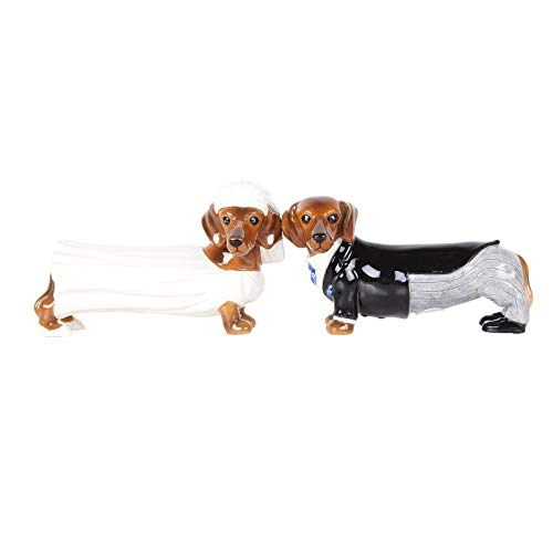 Pacific Trading Giftware Lovely Wedding Bride and Groom Doxies Salt and Pepper Shaker Set Cute Dachshund Wiener Dog Tabletop Decoration SP Set