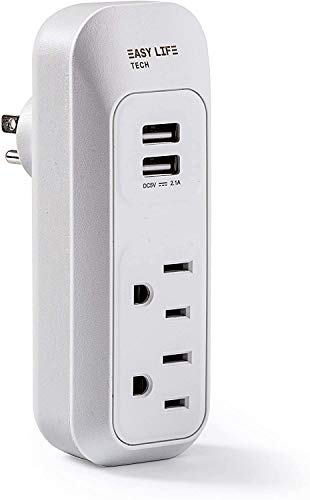 2 Outlet 2 USB White Wall Power Strip for Home, Travel, and Work by Easylife Tech