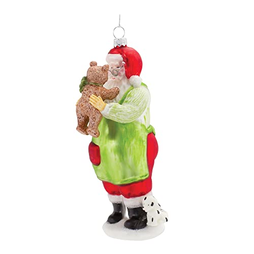 Melrose 86446 Santa with Teddy Bear Ornament, 7-inch Height, Glass
