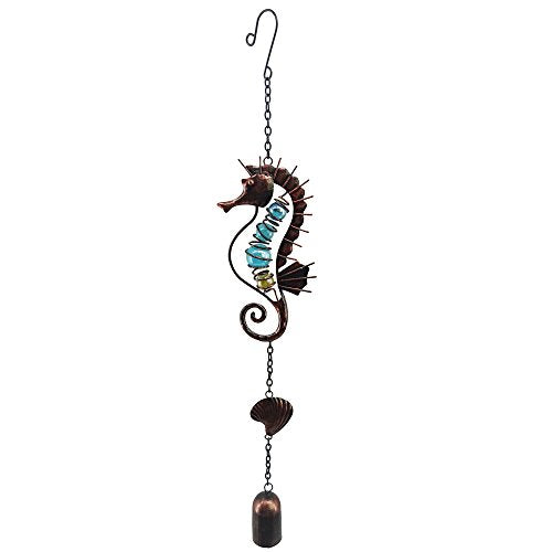 Comfy Hour Under The Sea Collection 20" Metal Art Seahorse Scallop Conch Windchime, Copper Wind Chime Single Windbell