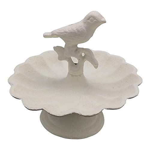 Comfy Hour Bird Meets Garden Bath Collection Solid Pedestal Bird Bath/Feeder with Decorative Bird, Metal, Heavy Duty, White, Recycled, Decorative Gift Idea