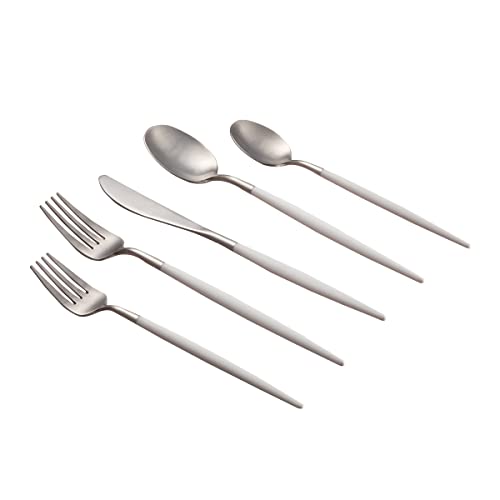 Cambridge 306420Ckp12Ds Mazzy White-Handle 20-Piece Flatware Set