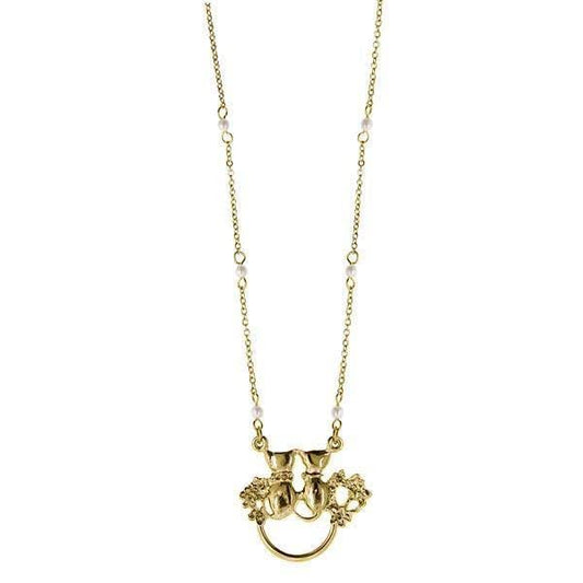 1928 Jewelry Costume Pearl Crystal Double Cat Badge And Eyeglass Holder Necklace 28