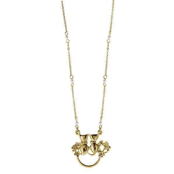 1928 Jewelry Costume Pearl Crystal Double Cat Badge And Eyeglass Holder Necklace 28