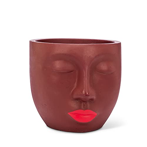 Abbott Collection  27-SISTER-630 Face with Lipstick Planter, Brown/Red