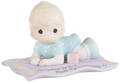 Precious Moments 193003 You Looked Up and Made My Heart Smile Baby On Blanket Bisque Porcelain Figurine, Multi