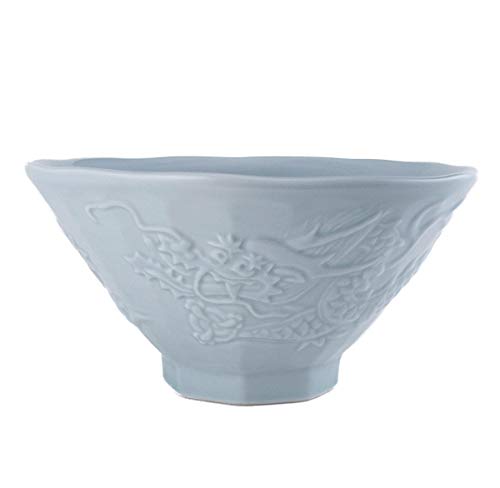 FMC Fuji Merchandise Hinomaru Collection 28 fl oz Authentic Japanese Minoyaki Porcelain Large 7.75" Diameter Ramen Noodle Bowl Sky Blue Dragon Ryu Design Made in Japan (Seiryu Jin Blue Dragon)