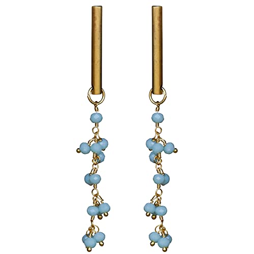 HomArt Amazonite Vail Earring with Dangling Chain, 2.5-inch Length, Brass and Seed Beads