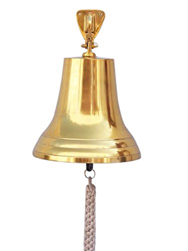 Hampton Iron 3xglass-101 Brass Plated Hanging Ship's Bell 18" Nautical Home Decoration, 18 inch