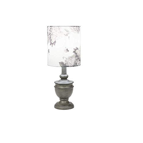 Ganz CB174364 Distressed Grey Accent Lamp with Floral Shade, 40 Watts Max, 16-inch Height
