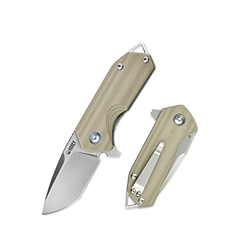 KUBEY Chubby KU203 Folding Pocket Knife Compact Everyday Carry with 2.4" Tanto Balde and G10 Handle with Flipper Open for Camping Hunting and Outdoor (Beige)
