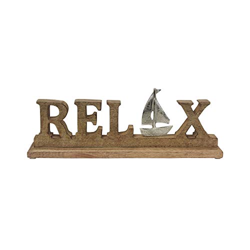 Beachcombers Wooden Relax Word Figure with Metal Boat 15" Long