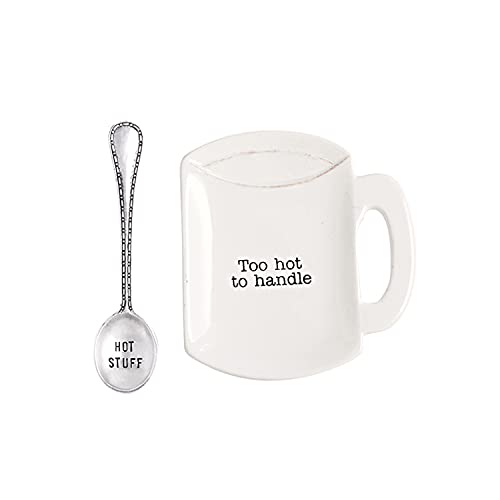 Mud Pie Too Hot Coffee Mug Spoon Rest Set, 4.50" x 4.50" | spoon 5", Dolomite