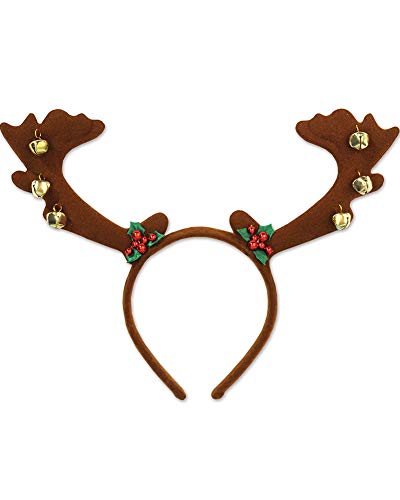 Beistle Reindeer Antlers with Bells Headband | Brown | 1 Pc.