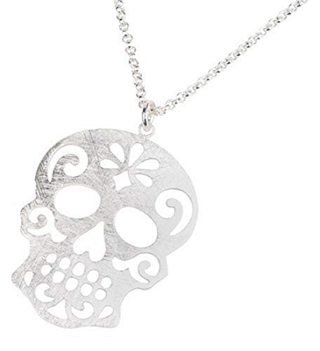 Bamboo Trading Company WSN101S Sugar Skull Necklace, 17-inch Long, Silver