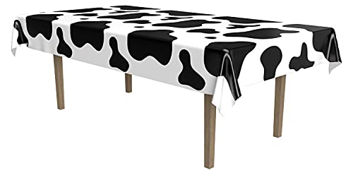 Beistle Plastic Cow Print Rectangle Table Cover for Farm Animal Theme Birthday Party Western Supplies, Tablecover, Black/White