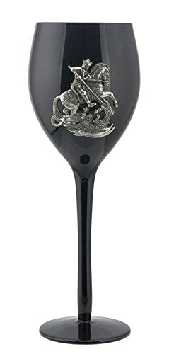 Unicorn Studio 9.25 Inch St. George Slaying Dragon Wine Glass, Black and Silver Color