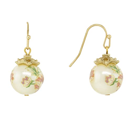 1928 Jewelry Floral Faux Pearl Decal Wire Drop Earrings