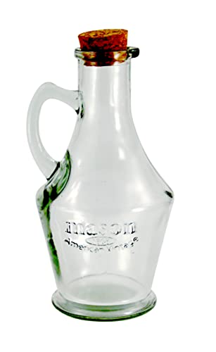 Grant Howard Mason Embossed Tuscany Glass Cruet with Cork Top and Handle, 15 oz Oil Bottle, Clear