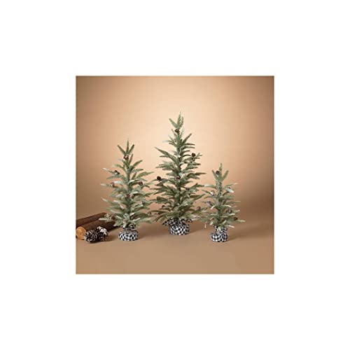 Gerson 2603370 Pine Trees with Black and White Plaid Wrapped Base, Set of 3, 30-inch Tall