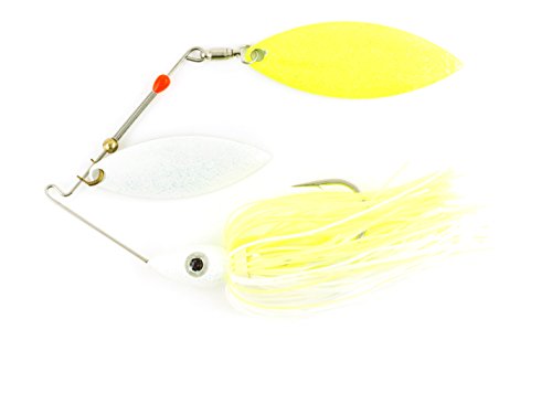 Nichols Lures Pulsator Metal Flake Double Willow Spinnerbait, White/Chartreuse, 3/8-Ounce