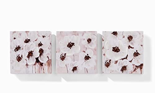 Giftcraft White Poppy Canvas Prints, Set of 3, 7.9-inch Square, Canvas and Medium Density Fibreboard