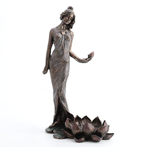 Unicorn Studio Veronese Design 8 5/8 Inch Tall Art Nouveau Lotus Maiden Resin Sculpture Bronze Finish Tealight Holder