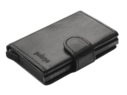 PULARYS SOLO Mini Wallet - Credit Card Holder - Made of Italian Leather - RFID blocking - Up to 9 Card Slots - Front Pocket Wallet - For Men and Women - Classic-black one