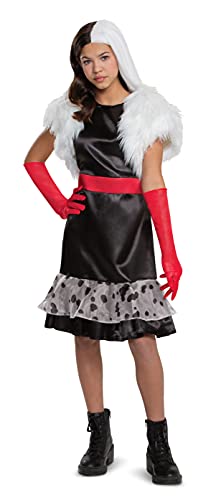 Disguise Cruella Costume for Tweens, Official Disney Estella Black Dress Outfit from Cruella Live Action Movie, Classic Size Junior (7-9)