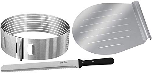 Frieling Zenker Stainless Steel Layer Cake Slicing Kit with 12" Serrated Knife, 3-Piece
