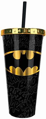 Spoontiques 21603 Batman Foil Cup w/Straw, 20 ounces, Black