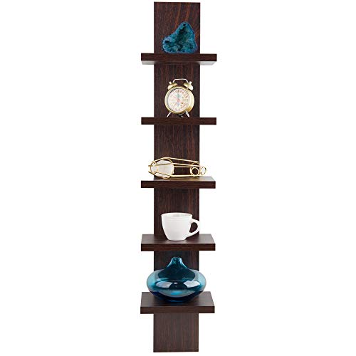 Danya B.5 Tier Wall Shelf Unit Narrow, Dark Brown Walnut Finish - Vertical Column Shelf, Floating Storage, Home Decor Organizer, Tall Tower Design, Utility Shelving, Bedroom, Living Room