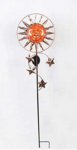 Comfy Hour Sun Moon Face Engraved Collection 46" Metal Art Sunface Star Solar Light Garden Stake, Outdoor