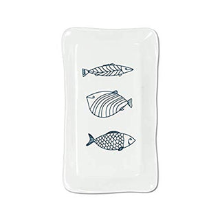 Abbott Collection  27-CORFU-690 Large Rectangle Fish Plate, 1 EA, White/Blue