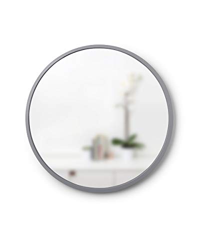 Umbra Hub 24 Round Wall Mirror With Rubber Frame, Modern Room Decor for Entryways, Washrooms, Living Rooms and More, Grey