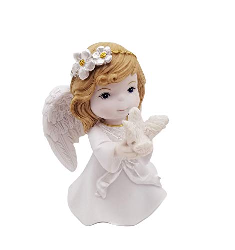 Comfy Hour Faith and Hope Collection Kneeling Brown Hair Praying Girl Angel and Peace Dove Figurine, Keepsake, My First Communion, Polyresin