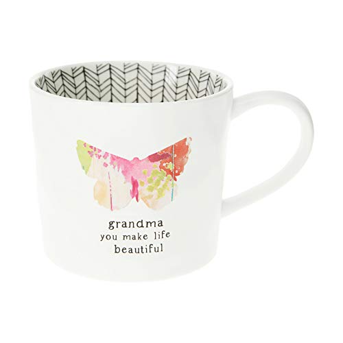 Pavilion Gift Company Grandma You Make Life Beautiful 16 Oz Debossed Butterfly Rainbow Stripe Coffee Cup Mug, White