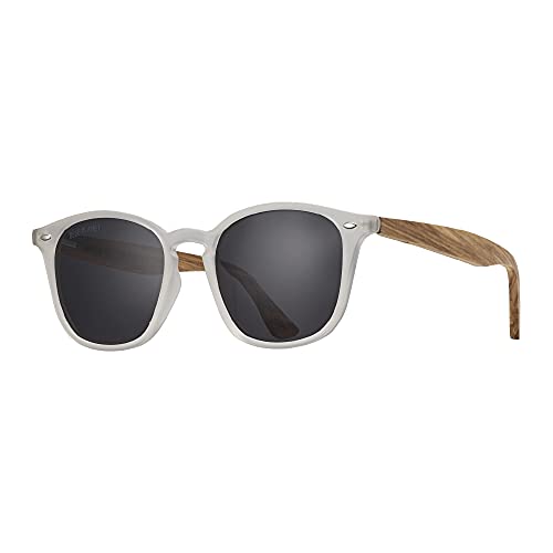 Blue Planet Eyewear Blue Planet Gridley Sunglasses Frost Clear/Walnut Wood with Smoke Polarized Lenses