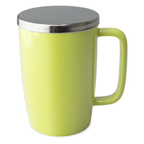 FORLIFE Dew Glossy Finish Brew-In-Mug with Basket Infuser & "Mirror" Stainless Lid 18 oz., Lime