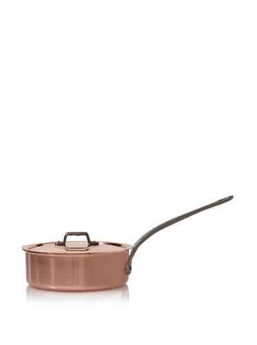 The French Farm Baumalu High Sided Frying Pan + Lid, Solid Copper, 22cm